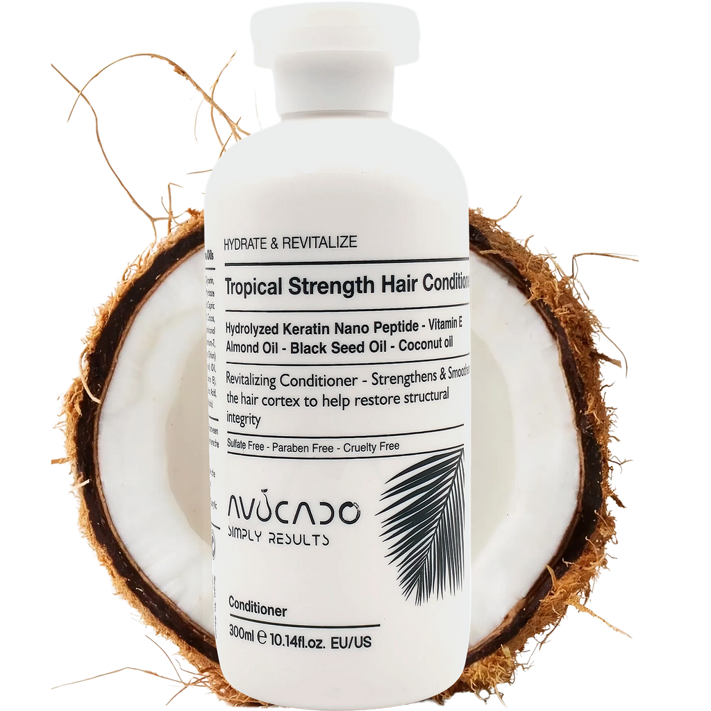 AVOCADO - Hydrate & Repair | Hydrolyzed Keratin Nano Peptide | Silky & Frizz free upto 120 Hours | Vitamin E | Almond Oil | Black Seed Oil | Coconut oil | For All Hair Type | Tropical Strength Hair Conditioner | SULPHATE & PARABEN FREE | 300 ml