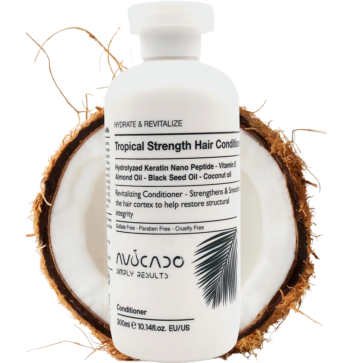 AVOCADO - Hydrate & Repair | Hydrolyzed Keratin Nano Peptide | Silky & Frizz free upto 120 Hours | Vitamin E | Almond Oil | Black Seed Oil | Coconut oil | For All Hair Type | Tropical Strength Hair Conditioner | SULPHATE & PARABEN FREE | 300 ml